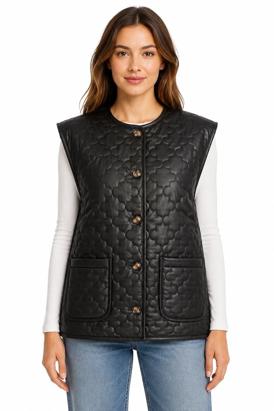 FRNCH Paris Anthropologie Gisette Black Quilted Vest NWT M/L